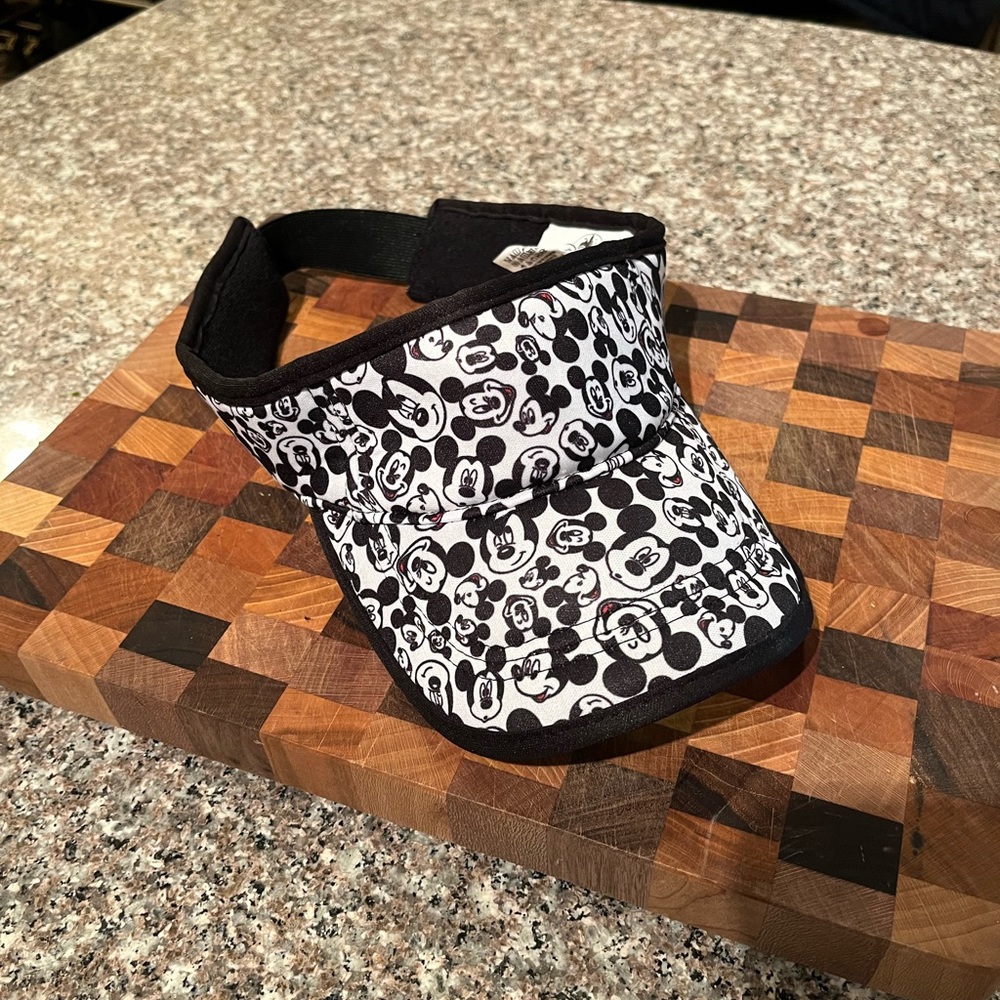 Disney Parks Mickey Mouse Faces Emotions Black White Sun Visor Hat Cap NEW